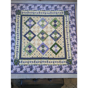 Floral Quilt in Purple and Green Hanging 42" x 44" Reversible